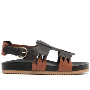 NWOB Ulla Johnson Alma Leather Twisted Contrast Sandals in Black/Cognac Sz 36/6